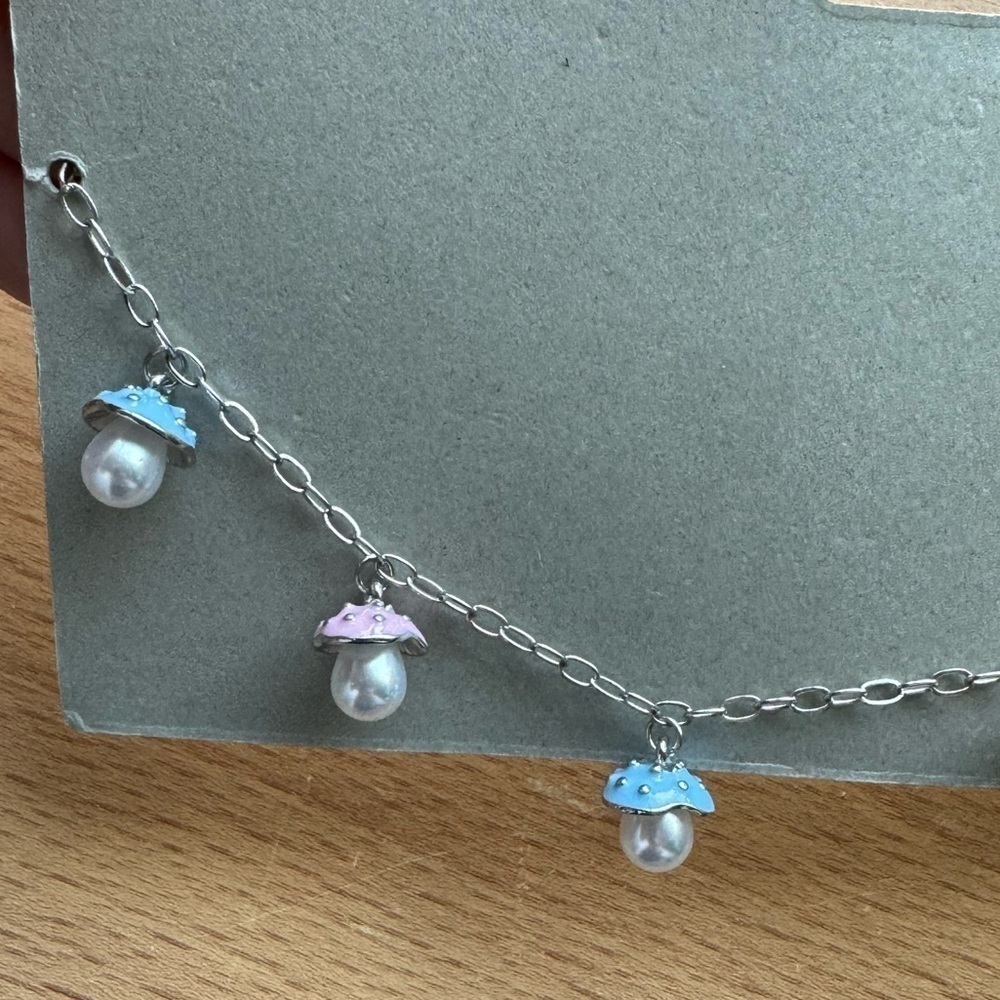 Urban Outfitters Pink Blue Silver Mushroom Pastel Necklace - Picture 3 of 4